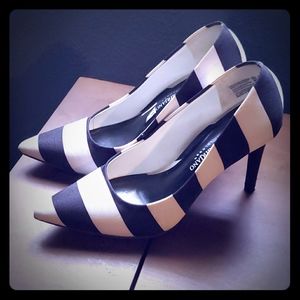 Black & White Stripe Christian Siriano Heels 6.5